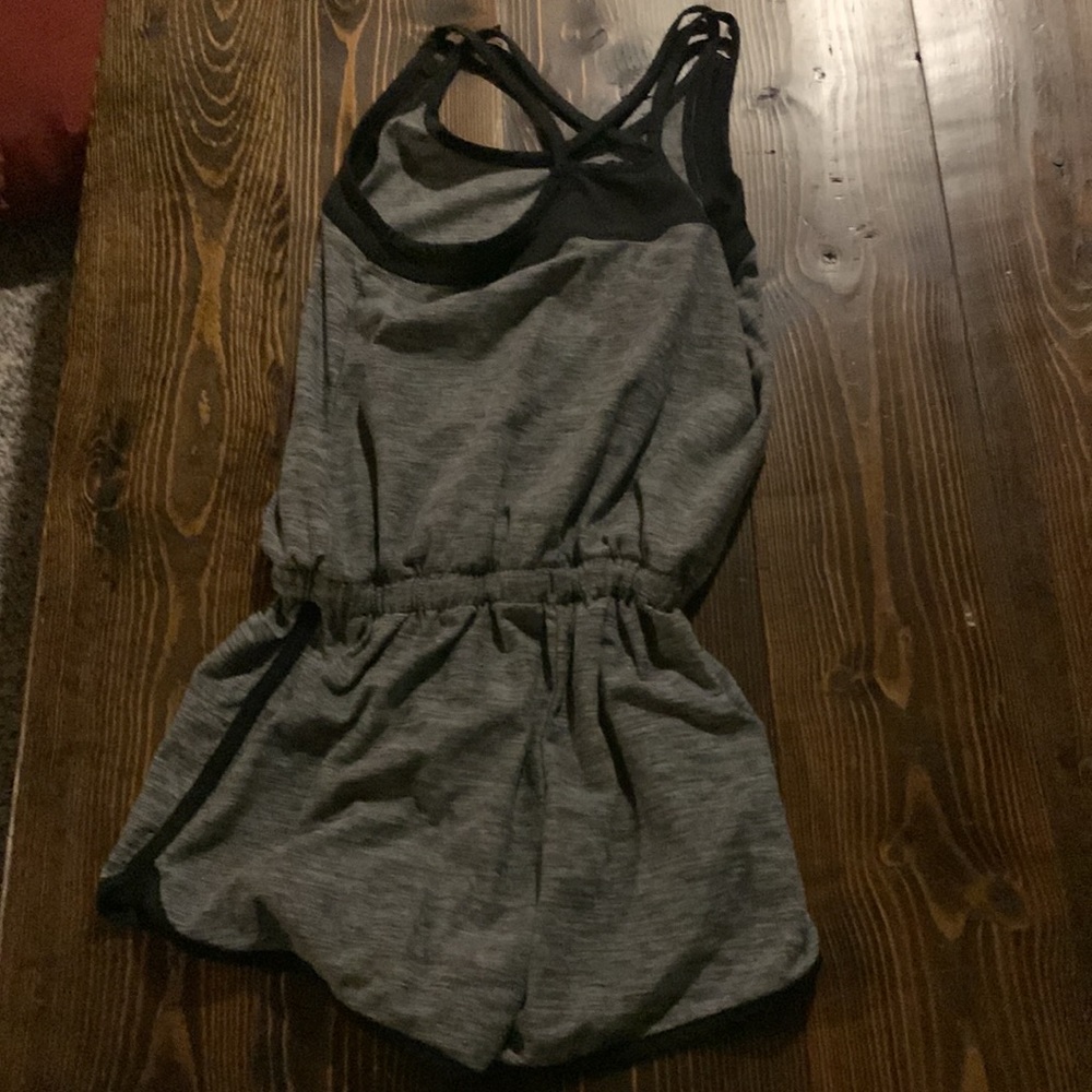 Gray and black romper.